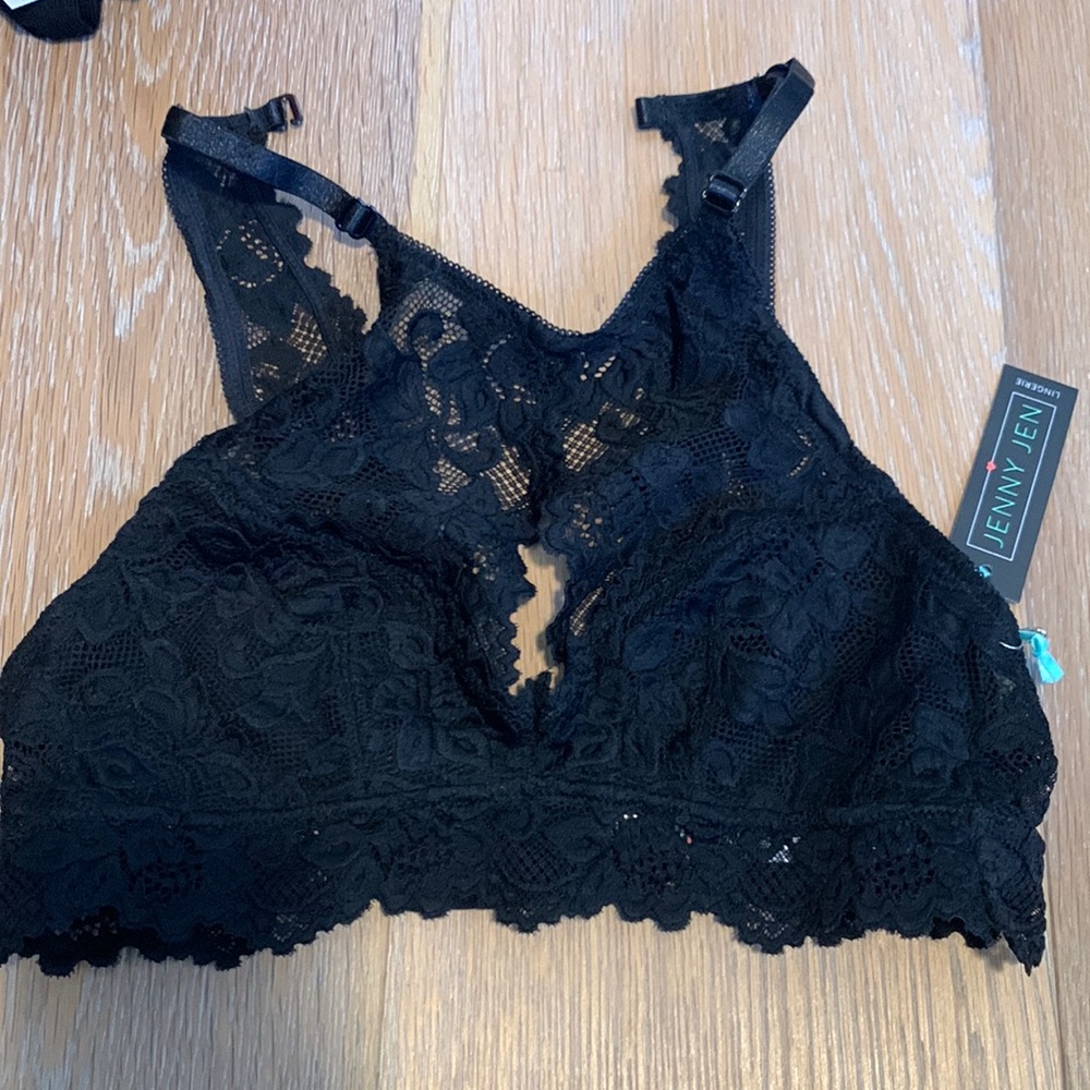 High neck black lace bralette size small